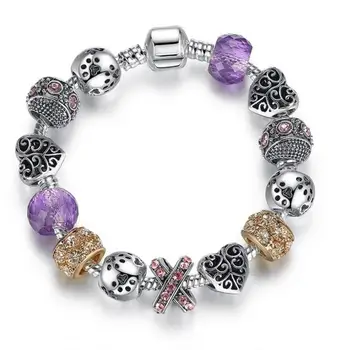 

Angemiel Dore Heart Purple Crystal Cubic Zirconia Charmlı Bracelet.