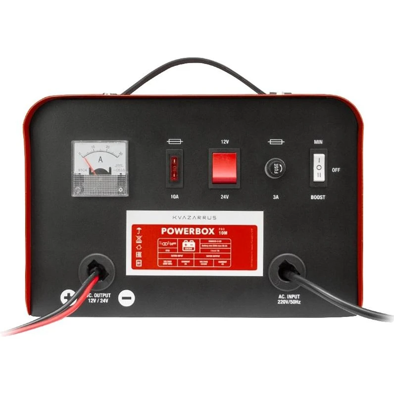 Пуско-зарядное устройство KVAZARRUS PowerBox 10M (90 А/ч; 7 А; амперметр; ускоренная зарядка; ручка для переноски)