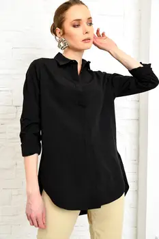

Trend Alacati Style Women Black Boyfrıend Poplın Shirt ALC-X3807