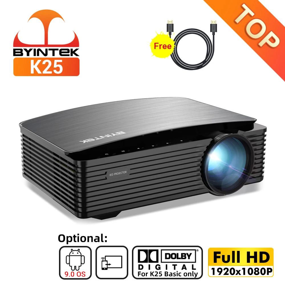 BYINTEK K25 Full HD 4K 1080P LCD Smart Android Wifi LED Video Home Theater Projector 3D for Movie Game Smartphone Tablet