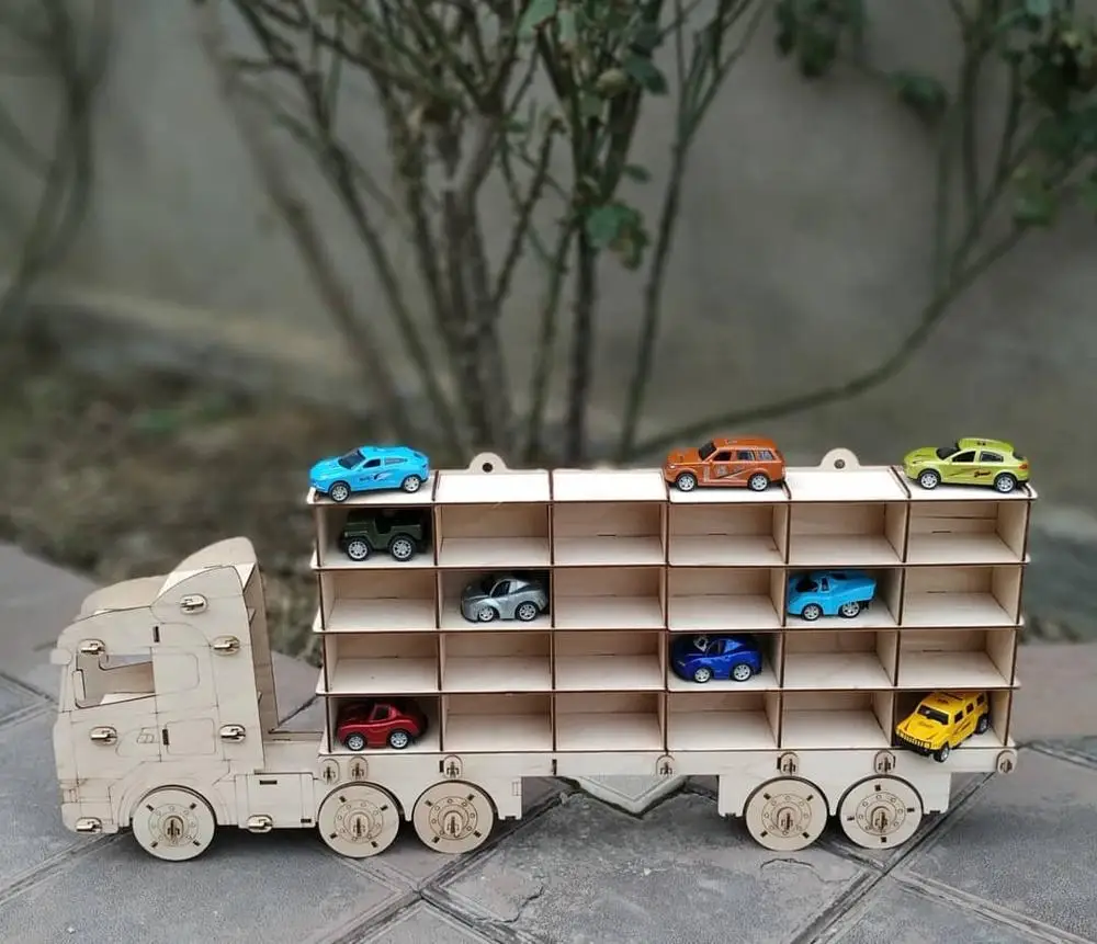 Миниатюрный diy 3d автомобильный транспортер из фанеры деревянный паркинг