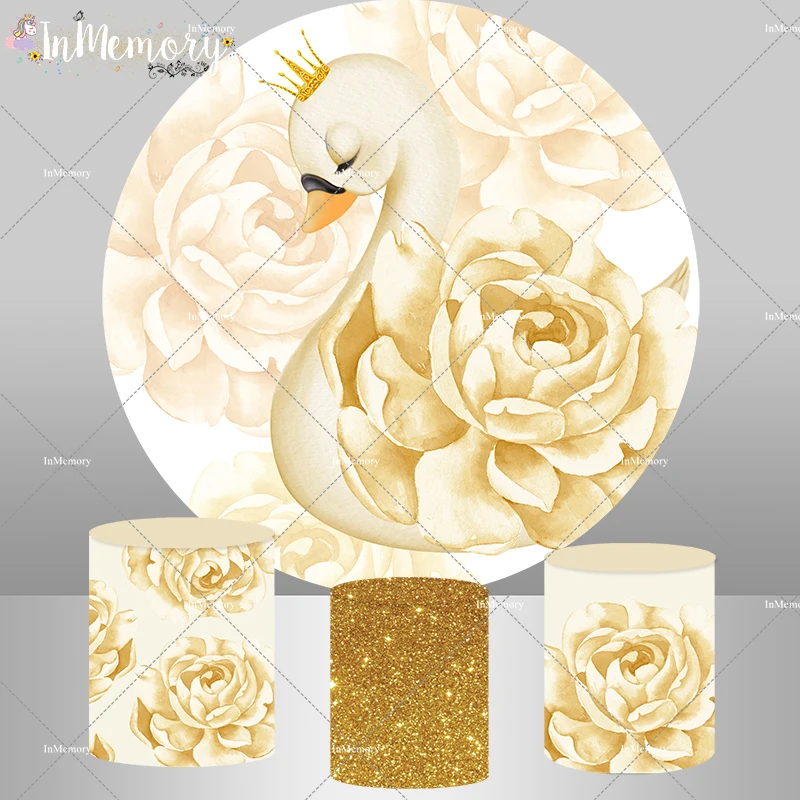 

Круглый фон золотистый лебедь цветок девочка 1-й День рождения детский душ Декор Круглый фон для фотостудии Plinth Обложка