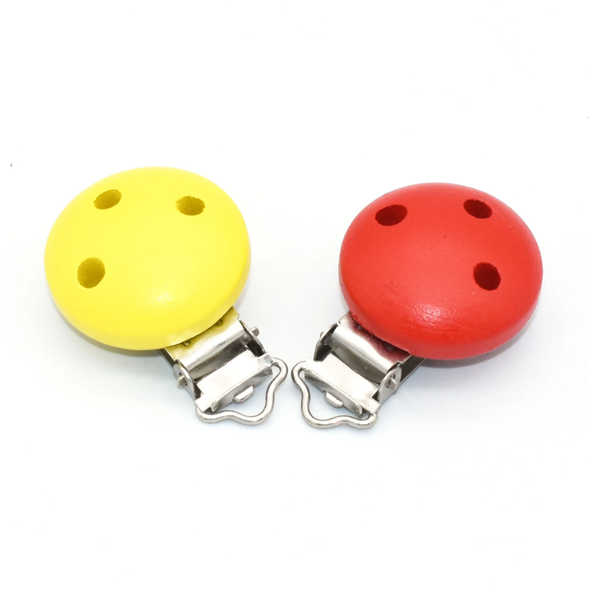 8 Pz Clip Rosso/Giallo Bretelle In Legno Clip Clip In Metallo A Tre Fori Tondo Ciuccio Clip Bambino Clip Per Manichino Bavaglino Clip Bambino