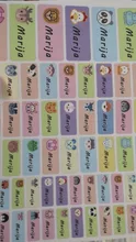 Etiqueta para planchar con diseño de dibujos animados, pegatinas con nombres personalizados, impermeable, compatible para uniforme escolar, accesorios de ropa
