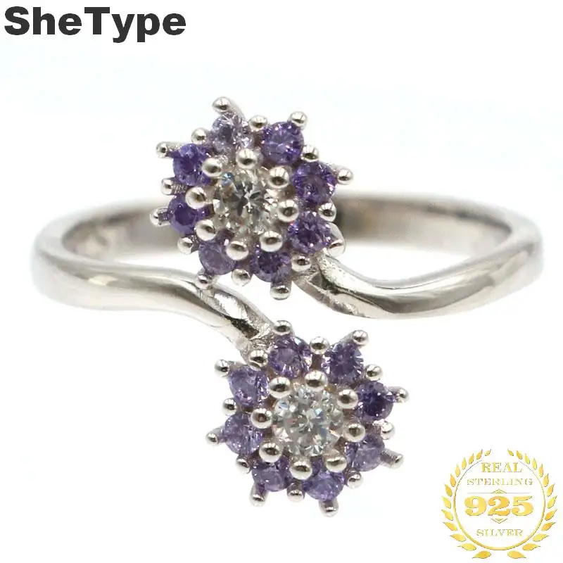 

12x7mm Pretty 1.7g Created Purple Amethyst Natural CZ Gift For Mother 925 Solid Sterling Silver Rings