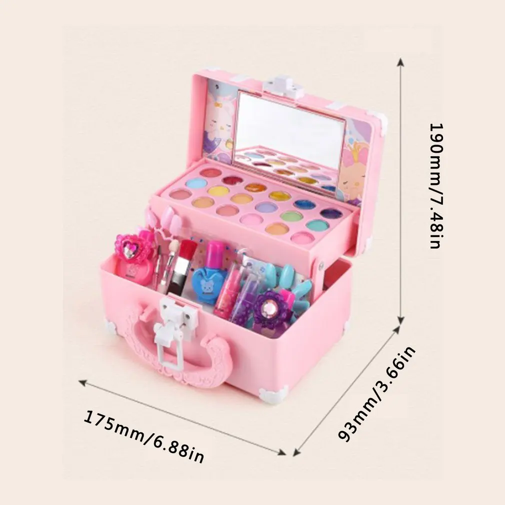 Kids Makeup Set Real Girl Makeup Kit With Portable Box Washable Kids Makeup Kit Eye Shadows Brush Lipstick Nail Polish Makeup
