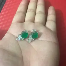 Realytrust-pendientes de plata de primera ley y Esmeralda para mujer, aretes pequeños, plata esterlina 925, Esmeralda, Forma cuadrada, 9x9mm, fiesta de boda