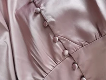 A-Line Dress V-Neck Spring Bishop-Sleeve Satin Simplee Chic Elegant Vintage High-Waist