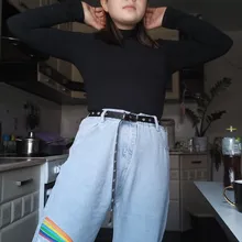La individualidad Jeans rasgados para damas 2021 de moda Pantalones de pierna ancha azul Pantalones vaqueros de cintura alta Mujer Streetwear