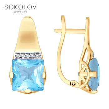 

SOKOLOV drop earrings with stones of gold with topaz and cubic zirconia fashion jewelry 585 women's male, long earrings