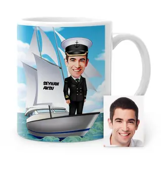 

Personalized Ship Captain Cartoon White Mug Cup