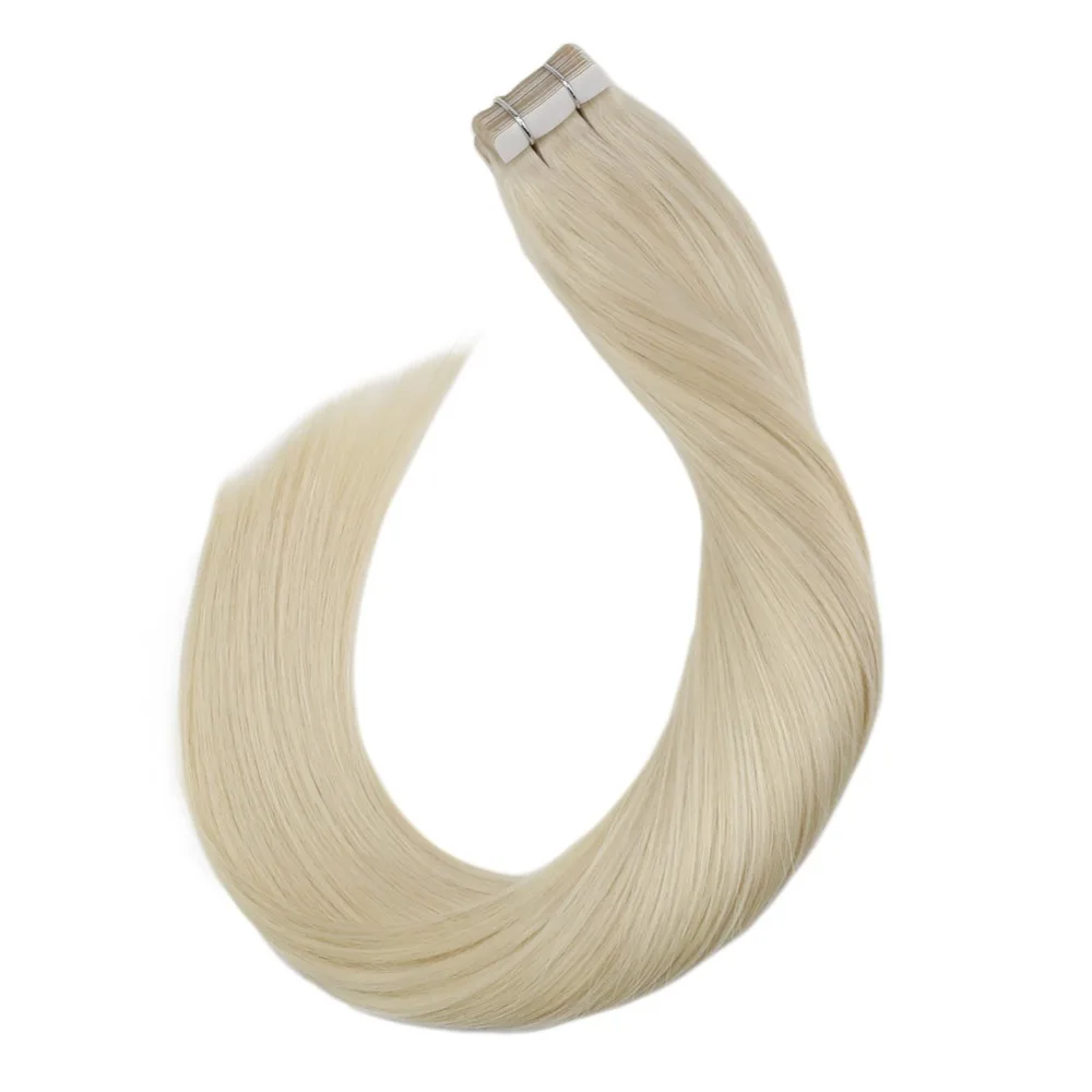 Настоящие волосы на ленте, человеческие волосы для наращивания, 12-24 дюйма, платиновый блонд, #60, бесшовные волосы для наращивания на ленте