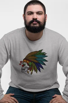 

Angemiel Wear Feather Indian Skull And Crossbones Gray Men 'S Sweatshirt