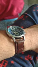 Reloj analógico de lujo para hombre, cronógrafo de cuero de imitación, con cristal cuarzo azul, a la moda