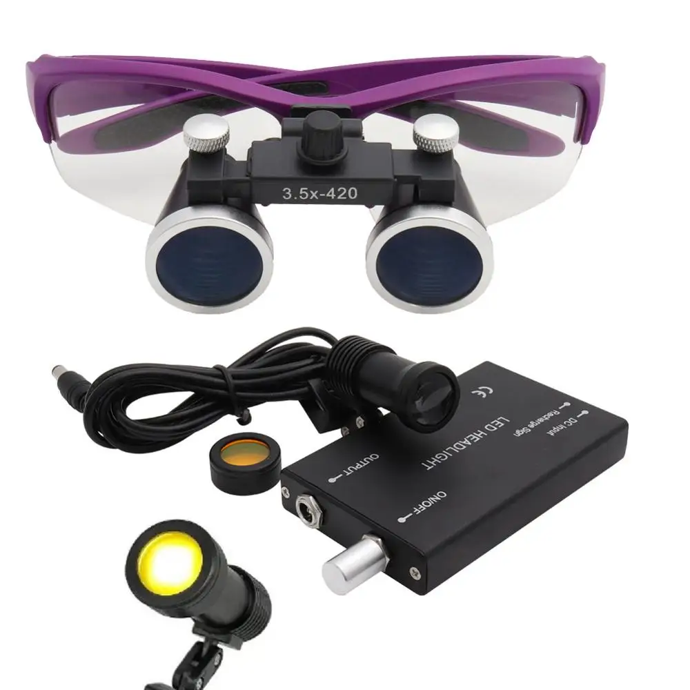 3.5X purple 5W light 2.5X/3.5X стоматологические лупы-бинокуляр 5W светодиодный светильник с фильтром медицинские очки - Цвет: 3.5X purple 5W light