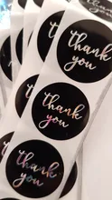 Pegatinas de agradecimiento láser para paquete de regalo, etiquetas de sellado rosa y negro, adhesivo redondo de papelería, 500 Uds.