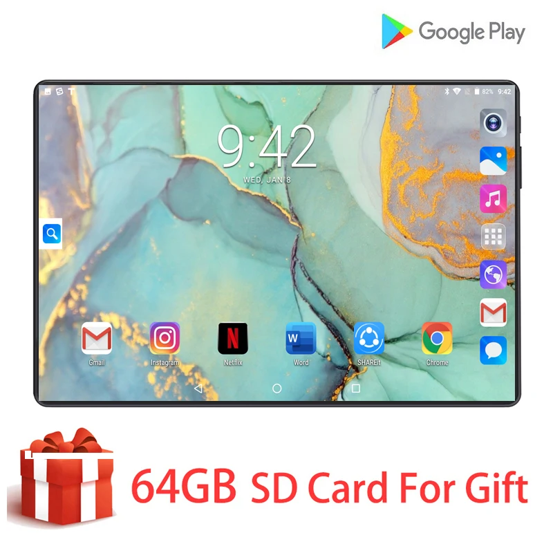 

DHL Free Shipping Tempered Glass 10 Inch Tablet 9 Android MTK 4G Phone Call Wifi GPS 6GB+128GB Media Touch Tablet 10.1 PC Gift