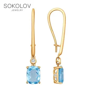 

SOKOLOV drop earrings with stones of gold with topaz and cubic zirconia, fashion jewelry, 585, women's male, long earrings