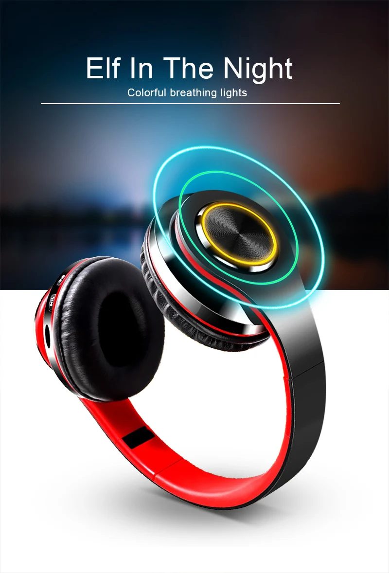 Blueooth Wireless Headphones LED Colorful Light Portable Folding Stereo Headsets Wireless Earphones With Mic TF Card Mp3 Player (2)