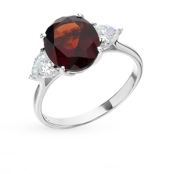 

Silver ring with cubic zirconia and Garnet sunlight