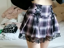Faldas plisadas Y2K para mujer, faldas plisadas a rayas negras y rosas, Tank Cute Sweet Girls, falda para la escuela a cuadros con cordones, Mini guantes góticos, falda de encaje