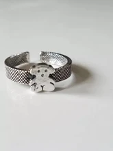 Anillo de oso Vintage para mujer, diseño abierto, Plata de ley, Color negro, punto, letra, dedo, joyería, regalos