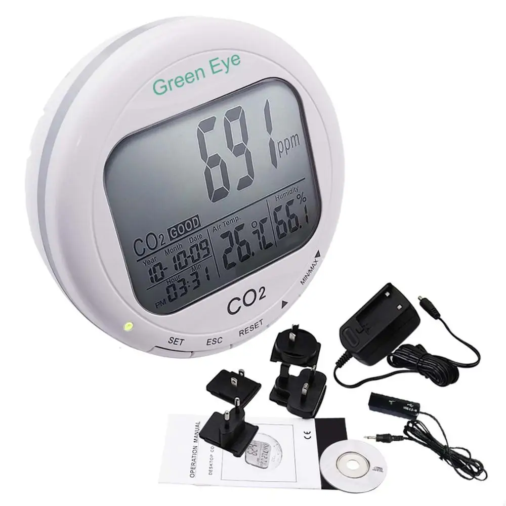 3-in-1 Indoor Air Quality Tester IAQ 9999ppm C02 Carbon Dioxide Desktop Datalogger Monitor Temperature Relative Humidity RH