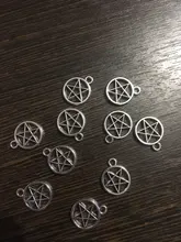 15 Uds. De abalorios de pentagrama de estrella, 17x14mm, colgantes plateados de Color plata antigua, fabricación artesanal, búsqueda de joyería tibetana