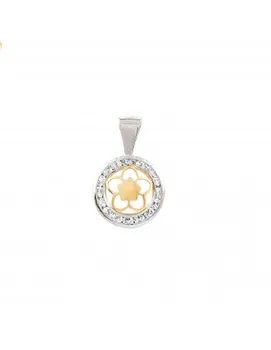 

Pendant two-tone Gold Round Daisy openwork and zircons (9kts)