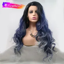 Новые волны темно-синий Кружева передние парики для женщин средняя часть длинный синтетический парик с естественной линией волос