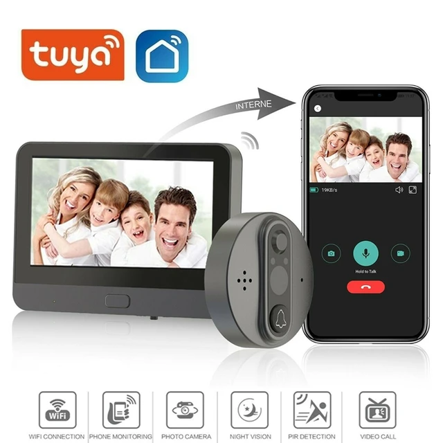 Awapow-mirilla inteligente Tuya 1080P con WiFi, timbre con cámara nocturna  PIR de 4,3 pulgadas, detección de movimiento, timbre de puerta Digital -  AliExpress