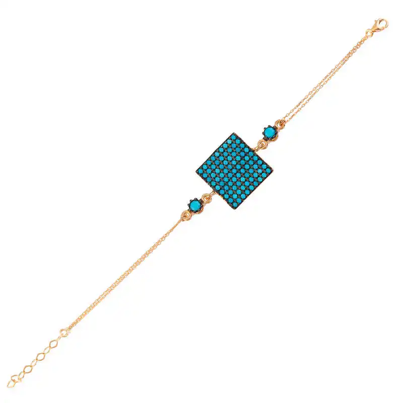 Merve Silver Blue Stone Square Lady Bracelet