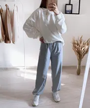Wide Leg-Trousers Tracksuit-Pants Joggers Grey Women Clothing Y2k High-Waist Korean Fashion