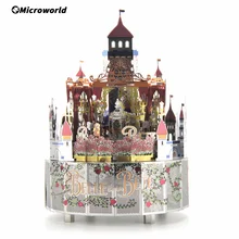 Puzzle 3D en métal découpé au Laser, thème la belle et la bête, boîte à musique rotative, modèles de lumières LED, Kits de bricolage, jouets pour filles