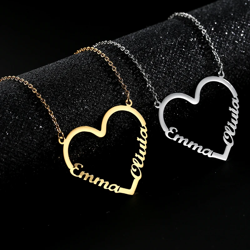 Нержавеющая сталь на заказ имя винтажные кулоны персонализированное имя на заказ Любовь Сердце индивидуальное ожерелье для женщин подарок