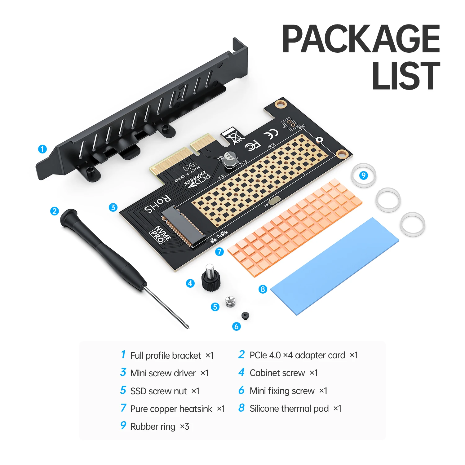 AMPCOM M.2 NVME SSD to PCIe 4.0 Adapter Card, 64Gbps SSD PCIe 4.0 X4 Expansion Card for Desktop PC , PCI-E GEN4 Full Speed