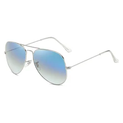 Stylish Unisex Pilot Sunglasses with Stainless Steel Frame & Gradient Lens (Silver GradientBlue)