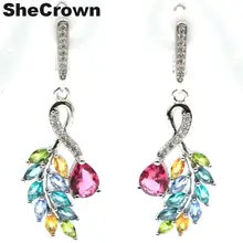 46x16 мм разноцветный турмалиновый цитрин Аквамарин Перидот женский подарок серебряные серьги