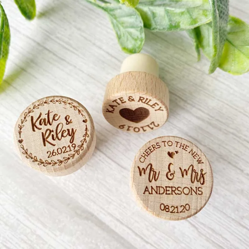 Description Picture 4 of itemPersonalized Engraved Wood Wine Stopper Laser Cork Bottle Toppers Gift  Wedding Party Company Logo Decor Favor