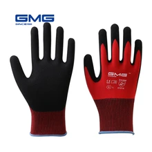 Строительные перчатки GMG красные нейлоновые оболочки черные нитриловые песчаные покрытия рабочие защитные перчатки мужские рабочие перчатки