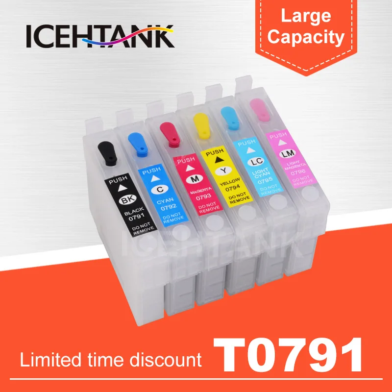 ICEHTANK многоразовый картридж для Epson T0791 Stylus Photo 1400 1500 Вт P50 Artisan 1430 принтер |