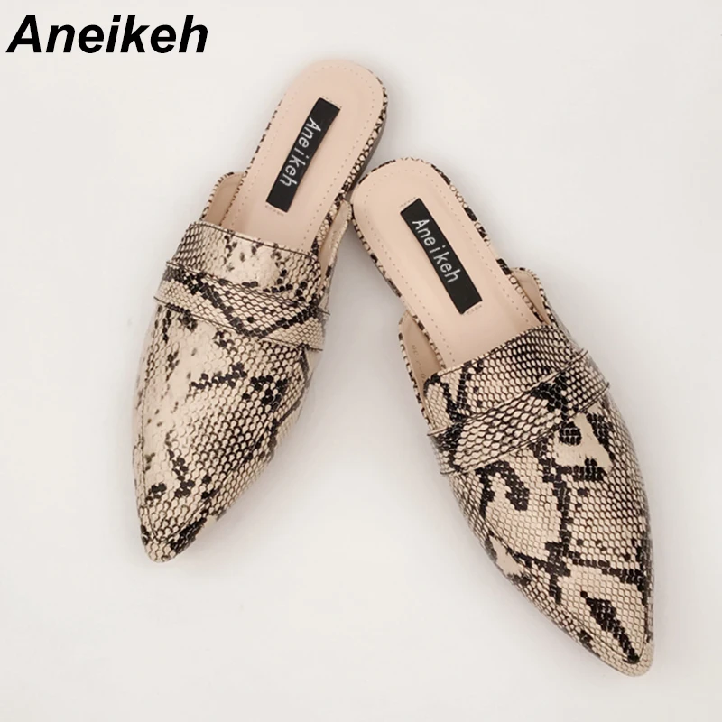 serpentine Aneikeh/модные босоножки без задника на плоской подошве; шлепанцы с леопардовым принтом; слипоны с острым носком; женские сабо; женские сланцы для улицы - Цвет: serpentine