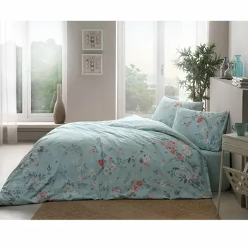 

Tac Textile Ranforce Julian Soft Feel Hypoallergenic % 100 Cotton 3 Pieces Single Duvet Cover Set with Flat Sheet mint