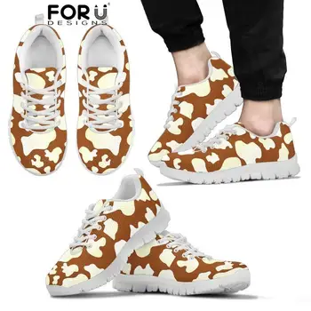 

FORUDESIGNS Chocolate and Milk Cow Print Vulcanized sneakers for Women 2020 Summer Light Breathable Mesh Shoes Female Sport Flat