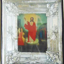 Воскресение Христово. Размер: икона около 30х39 см, киот 59х68 см. Российская империя, Кубань. Конец