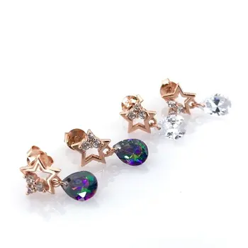

Drop Zircon Mystic Topaz Stone Seçenekli Star Silver Earrings