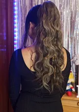 Coleta de colores degradados sintética para mujer, extensiones de cabello con Clip, estilo rizado ondulado, cola de poni, peinado azul y rosa