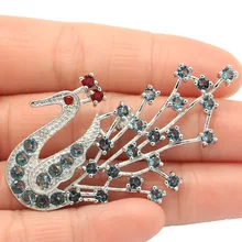 58x33 мм шекрон большой Павлин создан Лондон Голубой топаз крови Рубин CZ свадебные дамы серебряная брошь