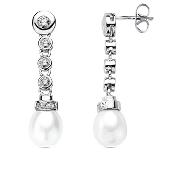 

Earrings 18k white gold 4 diamonds Pearl 0,15ct. [AB3683]