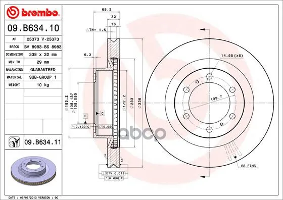 Диск Тормозной Передн, Lexus:Gx 09- Toyota Land Cruiser 150 09- Brembo арт. 09.B634.11